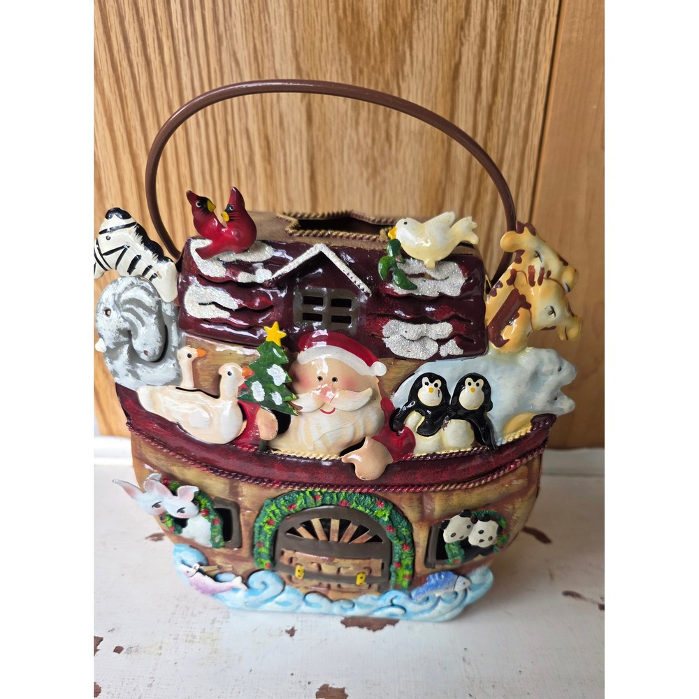 Home Interiors Christmas Noahs Ark Tin Tealight Votive Candle Holder Lantern